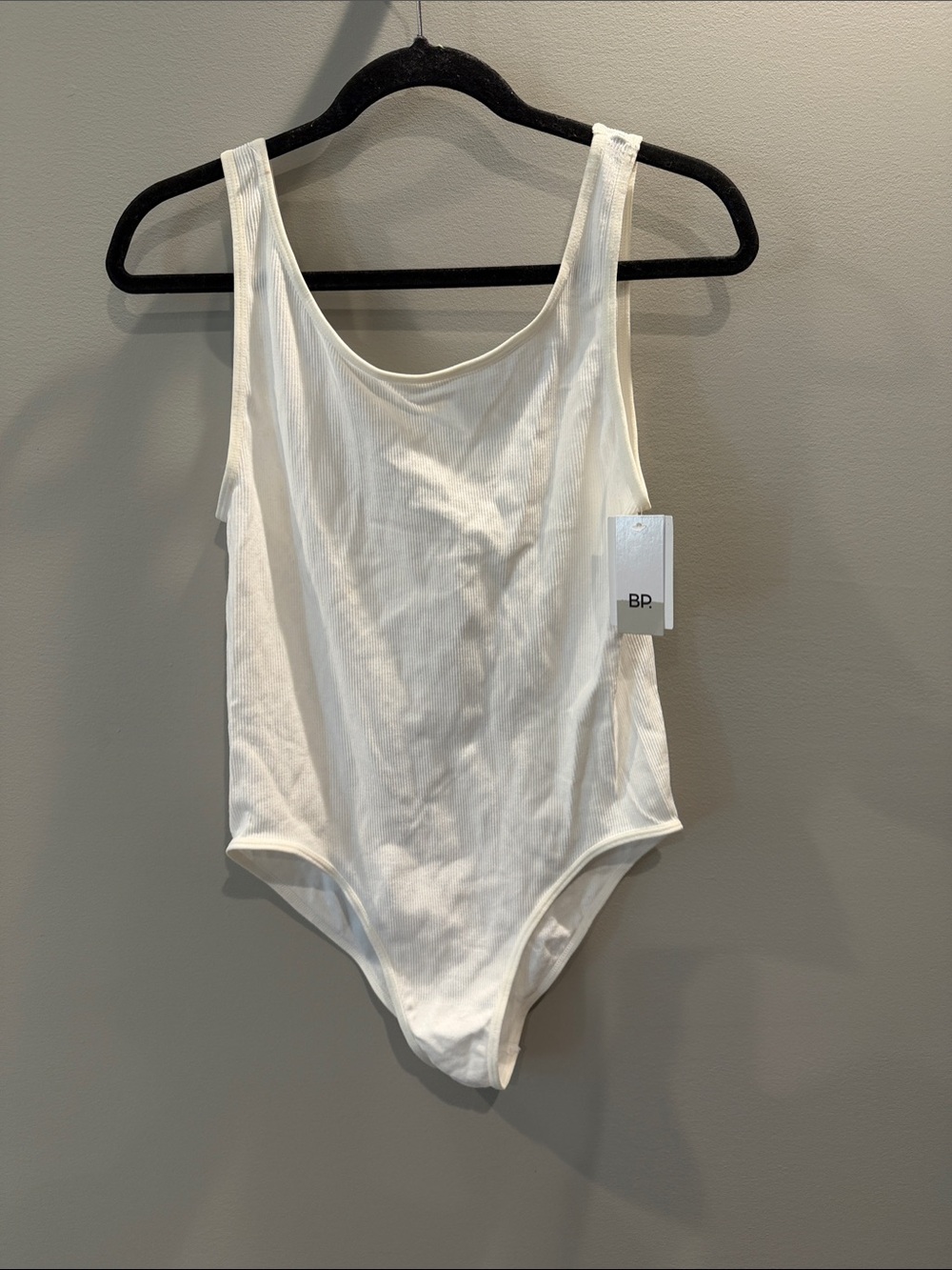 BP White Ribbed Scoop Neck Bodysuit